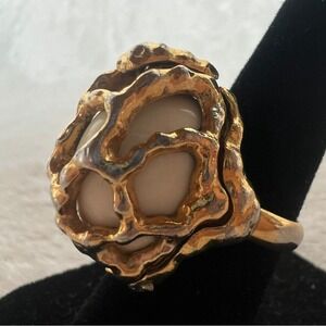 Vintage Crown Trifari Poison Ring Gold & Silver Brutalist Statement Hidden Spot